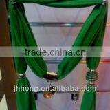 Single Jersey Green Scarf With Alloy Beads Pendants for Girls/cloth Decorations