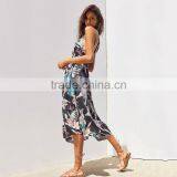 HAODUOYI Fashion Flora Printed Spaghetti Strap Women Dress Cross Backless Waistband Slip Midi Female Vestidos for Wholesale thumbnail-3