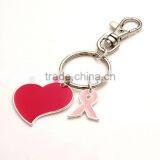Enamel Red Heart Keychain Jewelry Pink Ribbon Breast Cancer Custom Logo Keychain Jewelry thumbnail-1