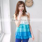Rainbow Sleeveless Chiffon Maternity Tops Pleated Hide Breastfeeding Opening Nursing Clothes thumbnail-1