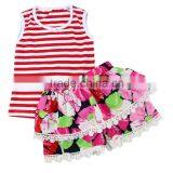 Wholesale Girl Boutique Outfits Print&stripe Children Clothing Summer Boutique Outfits for Girl thumbnail-3
