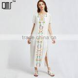 White Short Sleeve Maxi Dress, Women Emboriedered Fashion Mesh Dress thumbnail-1