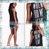 Latest Design Girls Words Printed Round Neck Sleeveless Grey Cotton Tank T Shirt thumbnail-5
