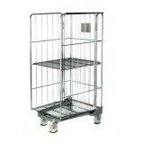 500kg Nestable Galvanized Foldable Steel Roll Cage Warehouse Trolley