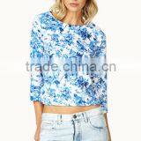 Hot Selling Floral Print Lady Top 3/4 Sleeve Back Zipper Lady Top thumbnail-1