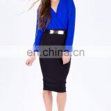 Wholesale Women Dress Long Slit Sleeves One-piece Chiffon Bodice Bodycon Midi Dress With Knit Skirt Fashion thumbnail-2