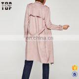 OEM Factory Faux Suede Trench Coat for Women Flowing Lapel Collar Design Trench Coats thumbnail-4