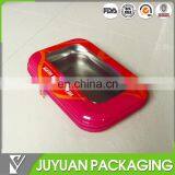 Fancy and High Quality Tin Box With Pvc Window and Zipper Opening Way/slide Fastener