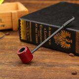 145mm Length Short Wooden Resin Long Tobacco Pipe With Mini Red Round Head and Thin Tube for Smoking thumbnail-3