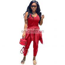Clothing Wholesale Custom Fashion Casual 3-piece Sexy Sports Solid Color Sleeveless Pencil Pants Suit Plus Size thumbnail-1