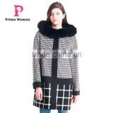 Autumn And Wnter Women Medium Length Lattice Mosaic Surfbird Lattice Coat With Fox Fur Collar Hat Cashmere Overcoat