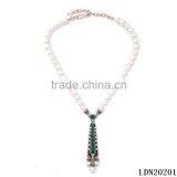 Personalized Sapphire Charm Pearl Chain Necklaces thumbnail-2