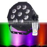 9pcs 12w RGBWA+UV 6 IN 1 Led Flat Led Par Can Stage Light Infrared Ray Remote
