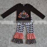 Newborn Handmade Turkey Embroidery Long Sleeve Top and Pant Thanksgiving Outfits thumbnail-3