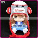 Handmade Cotton Cute Animal Pattern Monkey Knitted Crochet Baby Beanie Hats for Children
