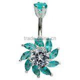 Crystal Fire Ball Belly Bar With CZ Crystals thumbnail-1