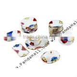 Porcelain Tea Set Decorations, Blue, Size: Saucer: about 24~30x14~25x4~5mm; Teapot: about 21x20x14mm (SJEW-R010)