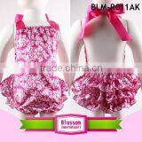 2016 Summer toddler brand clothing hot pink damask custom print jumpsuit kids baby romper new design baby girl boy bubble jumper