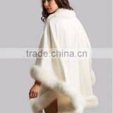 New Fashion Large Size Women White Cashmere Cape With Big Fox Fur Trim thumbnail-2