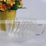 Wholesale High Borosilicate Glass Drinking Cup With Saucer and Handle in Stripe Glass for Tea or Coffee thumbnail-3