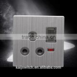 UK 15 amp 3 round pin metal frames switched socket with neon metal switch
