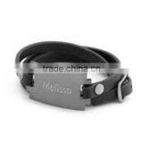 Stainless Steel Brushed Black Leather ID Bracelet