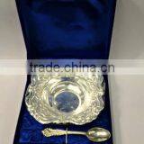 Corporate Gift Brass Bowl With Spoon Silver Plated Velvet Box thumbnail-1