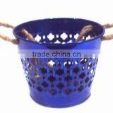 Blue Color Galvanized Metal Planter Pot With Jute Handle for Garden & Home thumbnail-5