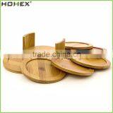 6pc Cup Coaster Set with Round Holder/Bamboo Trivet Set/Homex_FSC/BSCI Factory