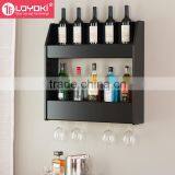 MDF Wooden Wall Mounted Wine Display With Stemware Holder Floating Wine Rack thumbnail-1