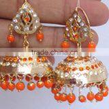 JADAU GOLD PLATED Dangler ORANGE JHUMKA TEMPLE EARRINGS Real Look thumbnail-1