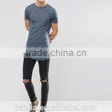 OEM Super Longline Curved Hem Blue Muscle T-shirt / Slim Fit Tight Tee Shirts for Men thumbnail-4