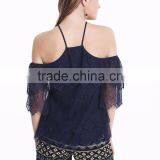 MGOO 2017 Summer Fashion Lace Top Thin T Shirt Trim Off Shoulder Bardot Lace Woven Top thumbnail-3