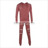 Guangzhou Factory Wholesale Cotton Broken Hole Fashion Tracksuit And Supply Custom Tracksuit