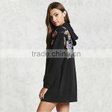 High Quality Windproof Blcak Embroidered Floral Hoodie Womens Long Jackets thumbnail-3