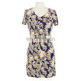 Big Leaves Print Mid-aged Women Summer Dress Chinese Apparel thumbnail-1