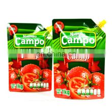 Custom printed stand up tomato ketchup pouches with top corner spout