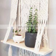Hot Sold Macrame Wall Hanging Plant Hanger Woven Wooden Plant Pot Holder Indoor Outdoor Macrame Shelf thumbnail-4