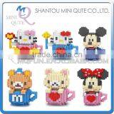 Mini Qute LINKGO Kawaii 6 Styles Cup Hello Kitty Mouse Cartoon Rilakkuma Block Plastic Building Block Boys Educational Toy