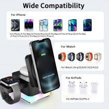 3- In- 1 Quick Foldable Wireless Charger Plus Light Night Lamp 3 In 1 Wireless Charger For Iphone And Iwtach thumbnail-3