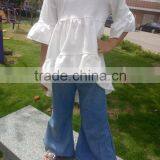 New Style White Dress Clothes and Blue Bell-bottom Girls Baby and Kids Wholesale Boutique Outfits thumbnail-4