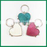 Heart Shape With Glitter Powder Iron Compact Mirror Key Chain