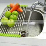 High Quality Custom Roll up Silicone Handy Stainless Steel Dish Rack thumbnail-5