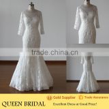Real Sample Appliqued Lace 3/4 Long Sleeve Fish Style Wedding Dress Price