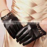 Women Wearing Black and Wet Blue Fashion Leather Driving Gloves