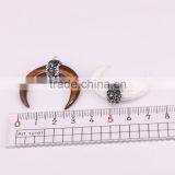 Charm Natural White / Brown Shell Druzy Pendant, Pave Crystal Double Horn Pendant thumbnail-3