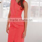 Women Sleeveless Pleated V Back Zip Shift Peach Pink Dress thumbnail-2