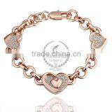 18KGP Rose Gold Plated Crystal Rhinestone Lovers' Heart Women Flower Bangle Bracelet Fashion Jewelry B002 thumbnail-2