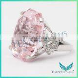 925 Sterling Silver Big Pink Diamond Ring thumbnail-6