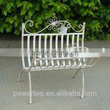 POWERLON Vintage Antique White Brush Black Metal Magazine Rack Wrought Iron Home Furniture thumbnail-4